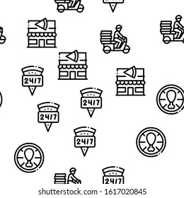 Pizza Delicious Food Seamless Pattern Vector Thin Line. Illustrations