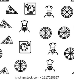 Pizza Delicious Food Seamless Pattern Vector Thin Line. Illustrations