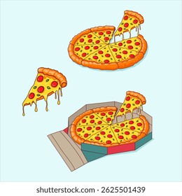 Pizza, Delicious Fresh Pizza Slices with Melting Cheese in Various Presentations