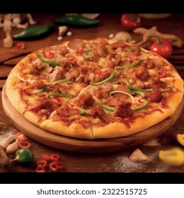 Pizza mit leckeren Schnitten Muster realistische Vektorgrafik 3d für Restaurant- und Menüfotografie