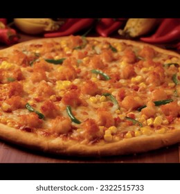 Pizza with delicious toppings pattern realistic vector graphics 3d for restaurant and menu food photography