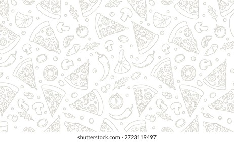 Pizza Delight: Una toma aérea que muestra una deliciosa variedad de rebanadas de pizza ilustradas, ilustración de fondo de diseño de patrones