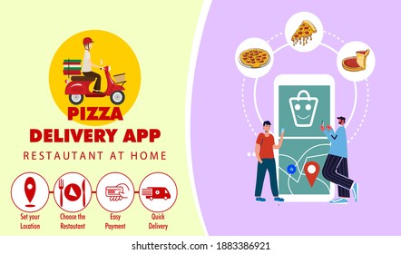 Pizza Delivery App Banner Template. A Pre Built Model For Pizzza And Italian Restaurants Delivery Food Via Cell Phone.