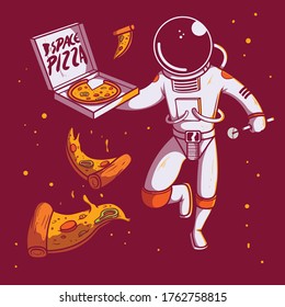 Pizza Delivery astronaut character vector illustration. Food, technology, delivery, restaurant design concept.