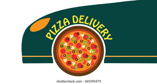 Pizza delivery banner. Fast food delivery. ?ourier pizza. Pizza delivery car. 
