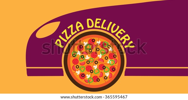 Pizza delivery banner. Fast food delivery. ?ourier\
pizza. Pizza delivery car.\
