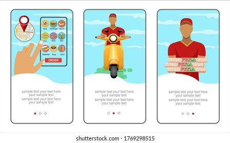 Pizza delivery banner, mobile application templates, conceptual vector illustration, flat design