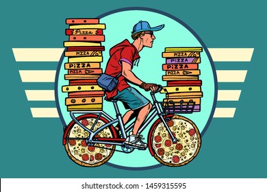 pizza delivery. bike courier service. Pop art retro vector illustration drawing