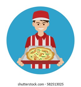 pizza delivery boy cartoon vector