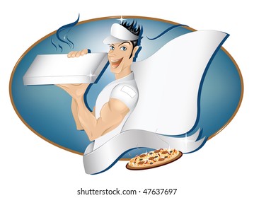 Pizza delivery boy with copy space (In the gallery also available high resolution jpeg image made from this vector)
