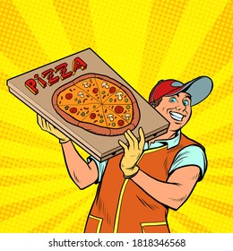 Pizza delivery boy. Street food. pop art retro vector illustration kitsch vintage drawing 50s 60s style - Powered by Shutterstock - Get 15% off with code: PIKWIZARD15