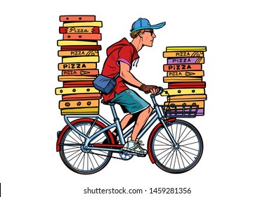 pizza delivery by Bicycle. Pop art retro vector illustration vintage kitsch