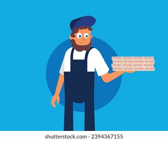 Pizza delivery by courier with scooter flat vector illustration