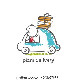 pizza delivery car illustration