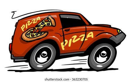 Pizza delivery car. Vector illustration