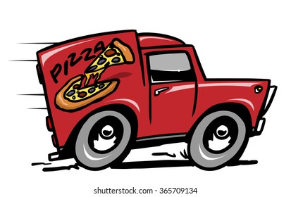 Pizza delivery car. Vector illustration