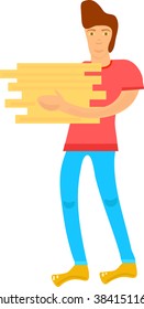 Pizza delivery cartoon man holding a box pizza . Fast delivery at home. Flat style vector illustration