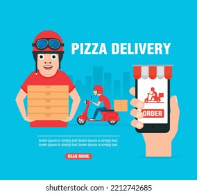 Pizza delivery concept design flat banner. Vector illustration