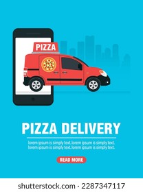 Concepto de entrega de pizza diseño moderno plano. Ilustración del vector