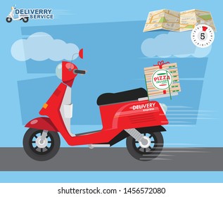 Pizza delivery. Fast and free delivery by scooter. Food service.