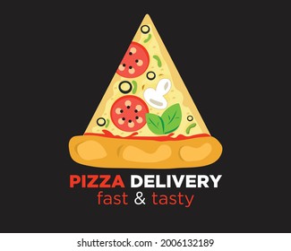 Entrega de pizza. Rápido y sabroso. Ilustración vectorial.
