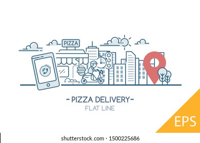 Pizza Delivery. Flat Line Illustrations. Modern vector illustration concepts for website and mobile website development