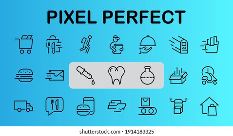 PIZZA DELIVERY, and Food Icon Set Vector thin line, contains courier, home delivery, food ordering, fast transport, drone, ship, car, editable stroke. ICONS circuits.