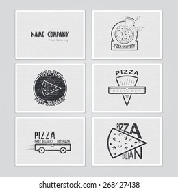 Pizza delivery. The food and service. Grunge Effect. Set of Typographic Badges Design Elements, Designers Toolkit. Flat vector illustration