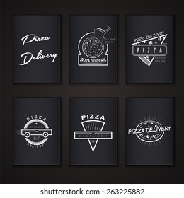 Pizza delivery. The food and service. Labels or cards paper. Set of Typographic Badges Design Elements, Designers Toolkit. Flat vector illustration