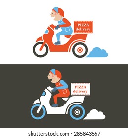 Pizza Delivery Guy On A Scooter. Isolated Vector Illustration.