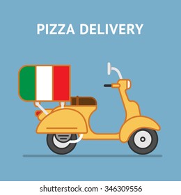 Pizza Delivery Hipster Scooter Illustration with trunk-box 