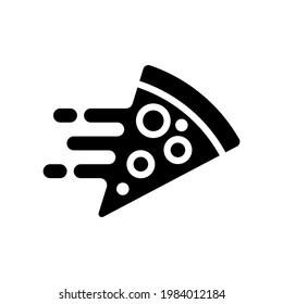 Pizza delivery icon, Piece pizza moving symbol, Food order service, Silhouette design for advertise, Apps and websites, Vector illustration