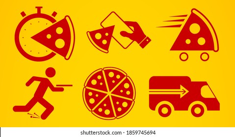 Pizzaliefersymbol-Set. Flache Vektorgrafik.