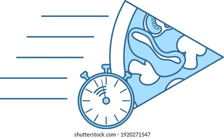 Icono de entrega de pizza. Línea Delgada Con Diseño De Relleno Azul. Ilustración vectorial.