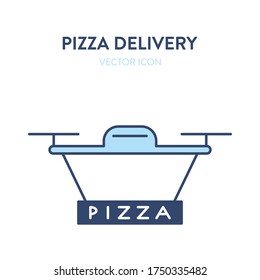Pizza delivery icon. Vector concept illustration of a drone flying with a pizza box. Represents a concept of food ordering, online food, technology