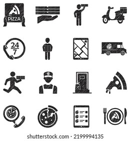 Pizza Delivery Icons. Black Scribble Design. Vector Illustration.