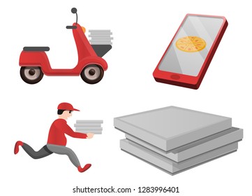 Pizza delivery icons set. Cartoon set of pizza delivery vector icons for web design
