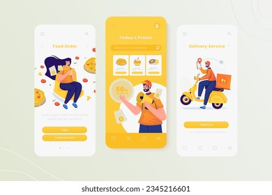 Pizza delivery illustration on mobile application screen user interface template
