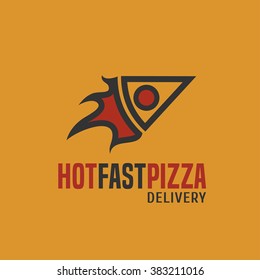 Pizza delivery, Italian restaurant vector logo, icon, symbol, design element, emblem. Slice of pizza as a rocket illustration