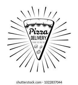 Pizza Delivery Label. Pizza Slice Italian Food Vector Illustration. Pizza piece.