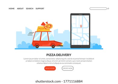 Pizza Delivery Landing Page Template, Traditional Italian Food Express Delivery, Online Ordering and Catering Service Mobile App, Homepage Vector Illustration