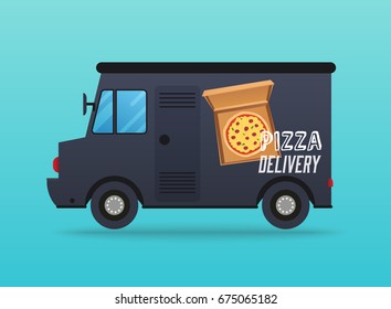 Pizza delivery. Local delivery van. Flat design modern vector illustration concept.