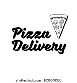 Pizza delivery logo. Flat pizza delivery banner. Fast food. Pizza piece icon. Vector illustration.