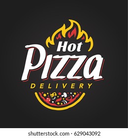 Pizza delivery logo template. Vector emblem for cafe, restaurant or food delivery service.