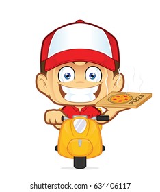 Pizza delivery man courier riding scooter