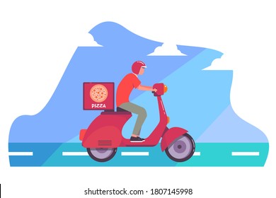 pizza delivery man. flat design illustration