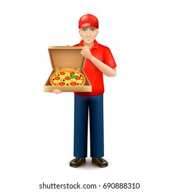 Pizza delivery man isolated on white vector illustration