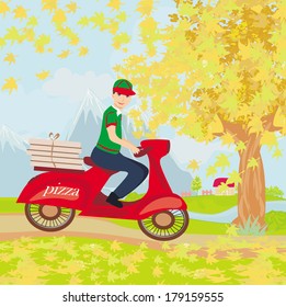 pizza delivery man on a motorcycle 