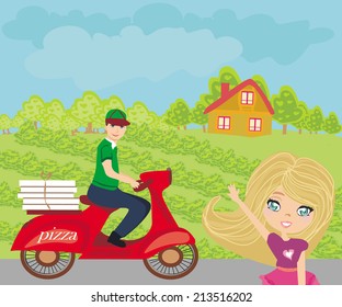 pizza delivery man on a motorcycle 