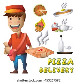 pizza delivery man with separated layers for game and animation, game design asset